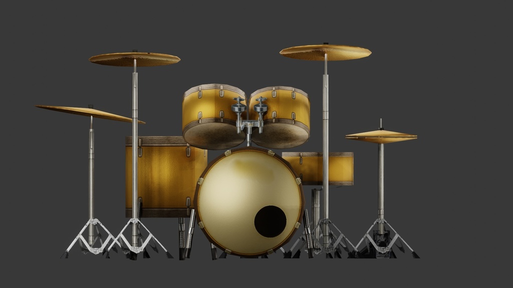 【3D楽器・小道具】使用感のあるドラムセット【超軽量】