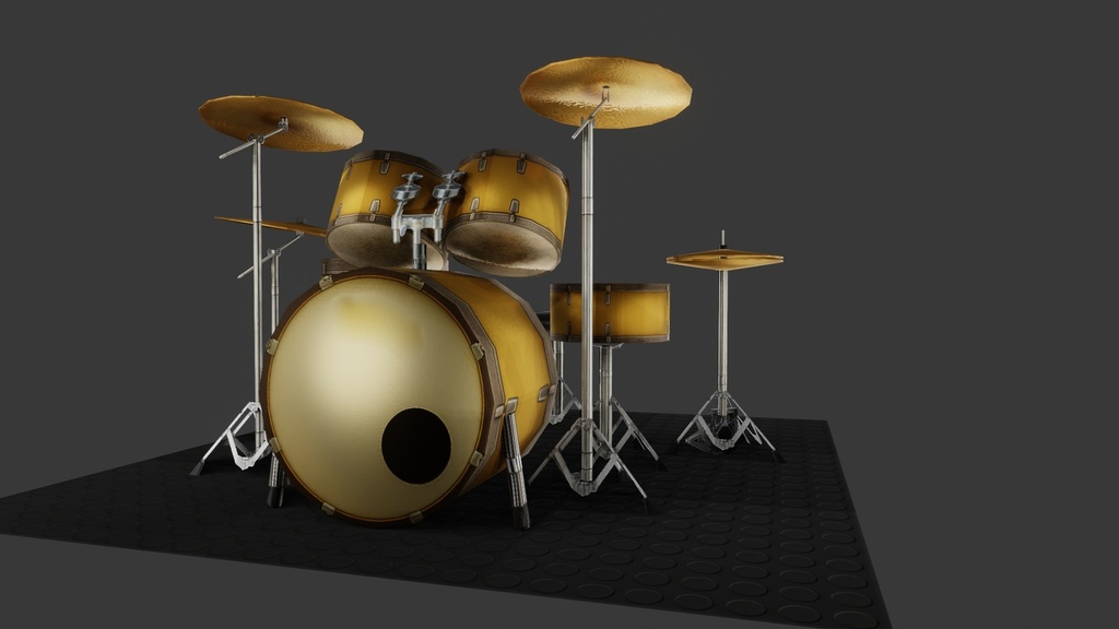 【3D楽器・小道具】使用感のあるドラムセット【超軽量】