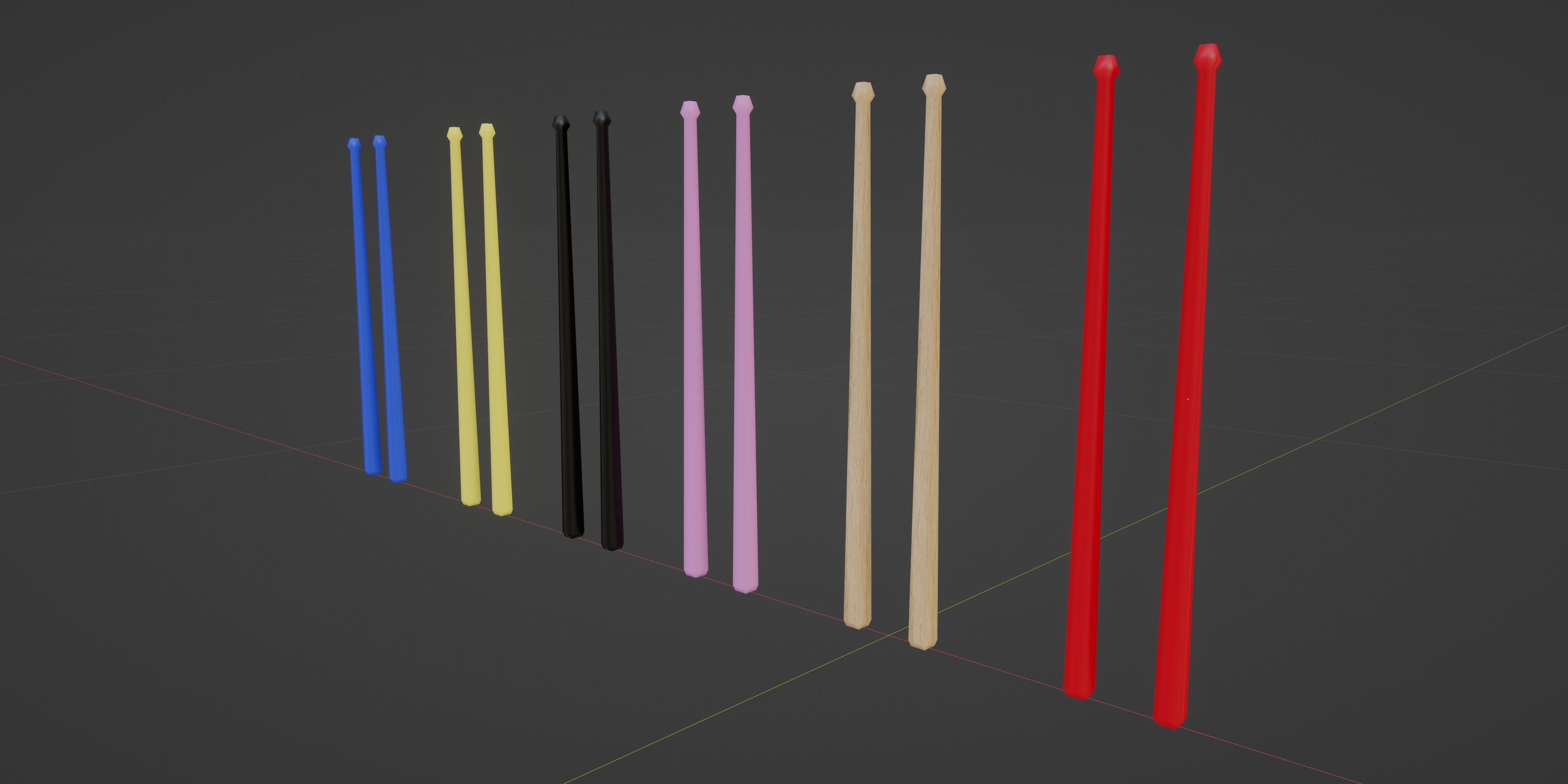 【3D小道具】ドラムスティックセット　ローポリ