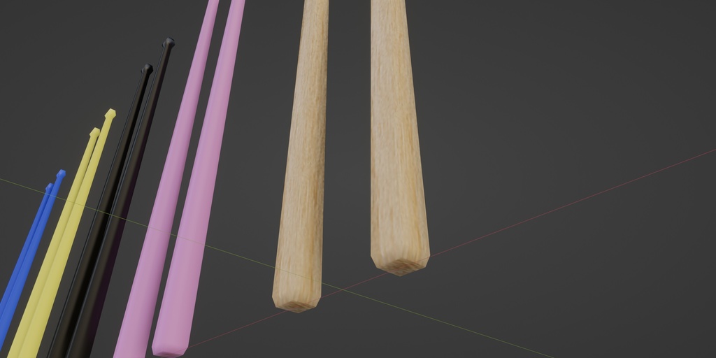 【3D小道具】ドラムスティックセット ローポリ