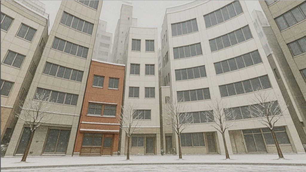 【3D環境・ワールド】雪の積もるオフィス街　Skyboxマテリアル unityパッケージ