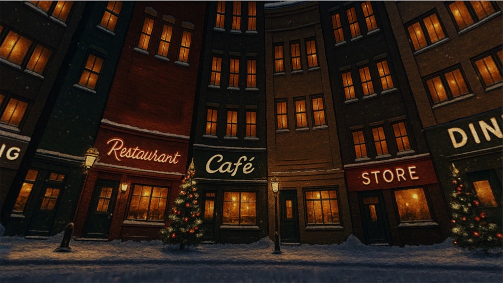 【3D環境・ワールド】クリスマスシーズンの夜の街 Skyboxマテリアル unityパッケージ