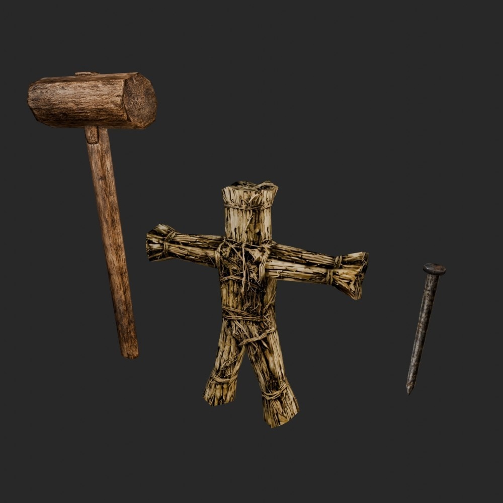 【3D小道具】ワラ人形セット(ローポリ)