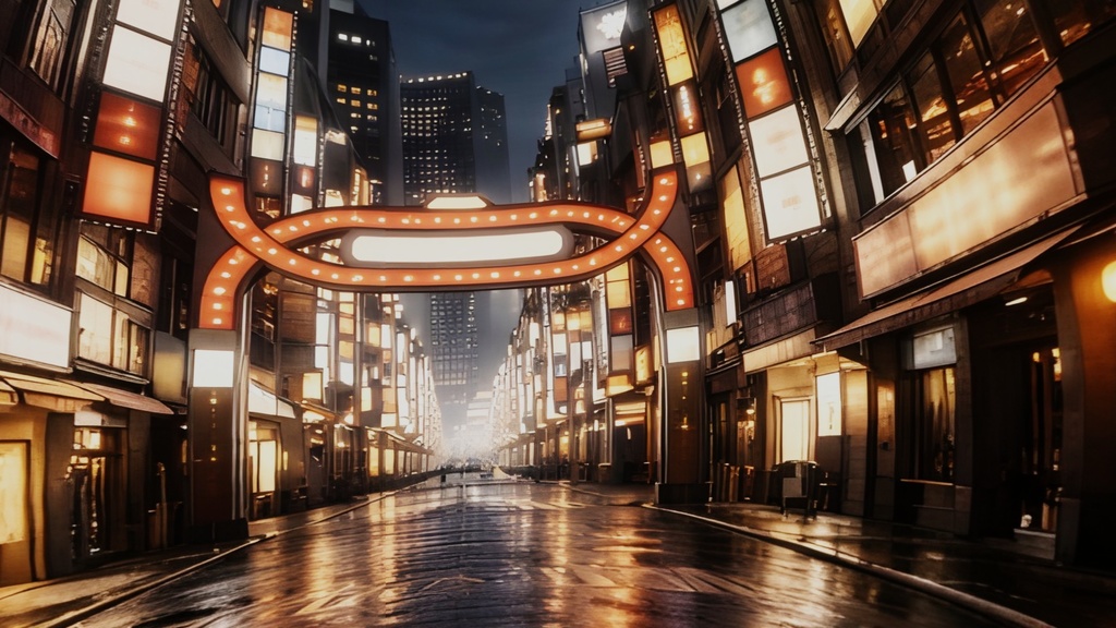 【ワールド・環境】都会の夜の繁華街　SKYBOXテクスチャ