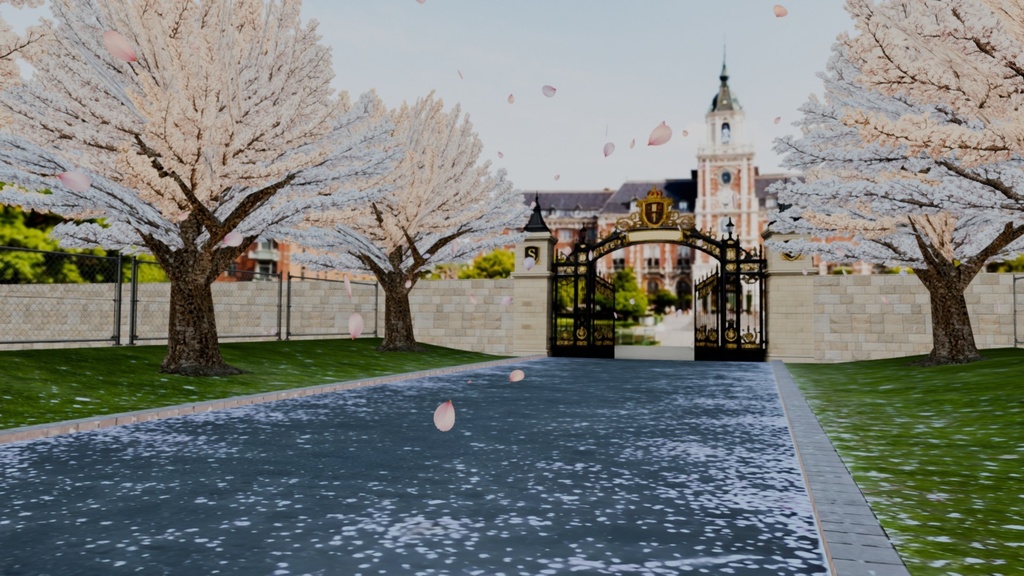 【環境アセット】桜パーティクルと春の校門前(ローポリ)