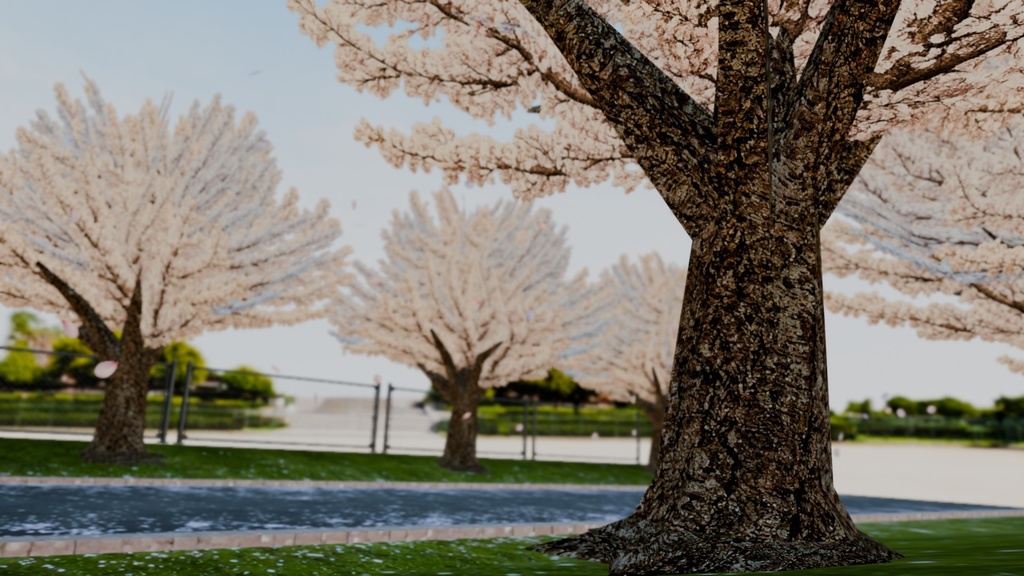 【環境アセット】桜パーティクルと春の校門前(ローポリ)