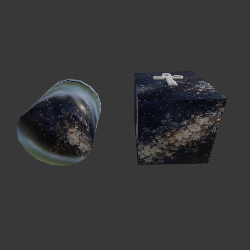 【3D小道具】骨壺と桐箱(ローポリ)