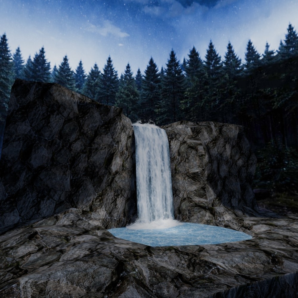 【環境アセット・モデル】滝のある岩場（ローポリ・超軽量）