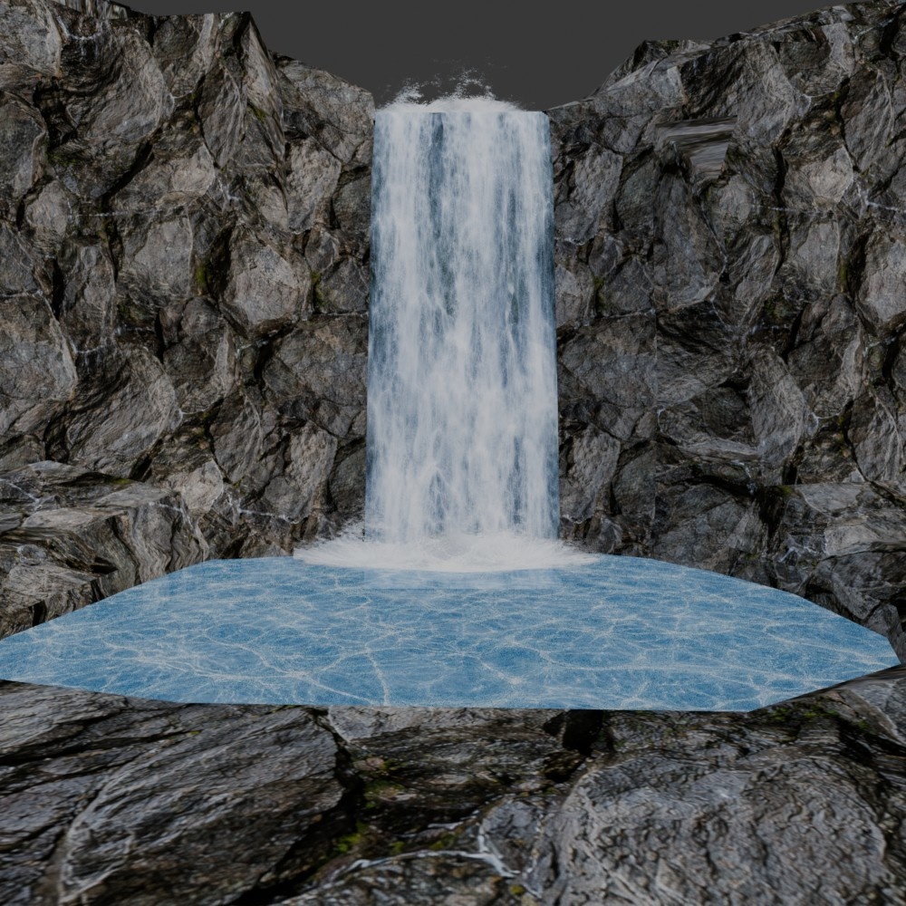 【環境アセット・モデル】滝のある岩場(ローポリ・超軽量)