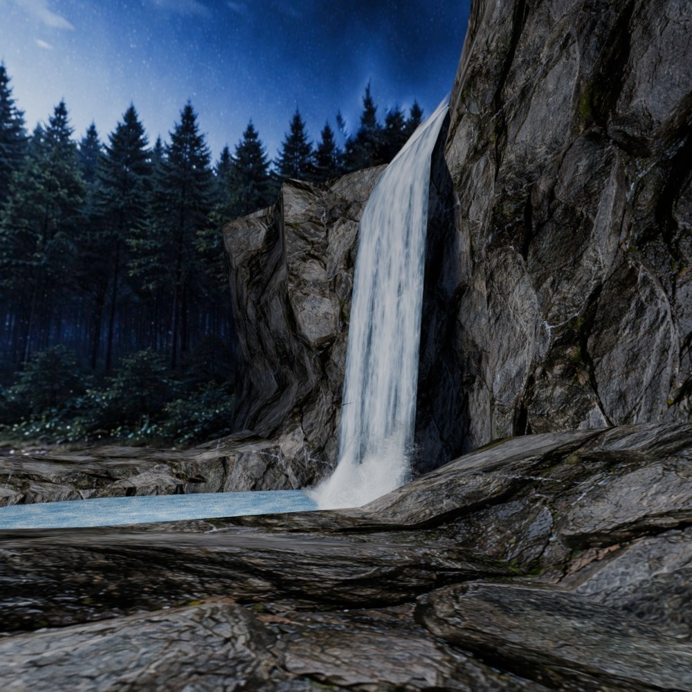 【環境アセット・モデル】滝のある岩場(ローポリ・超軽量)