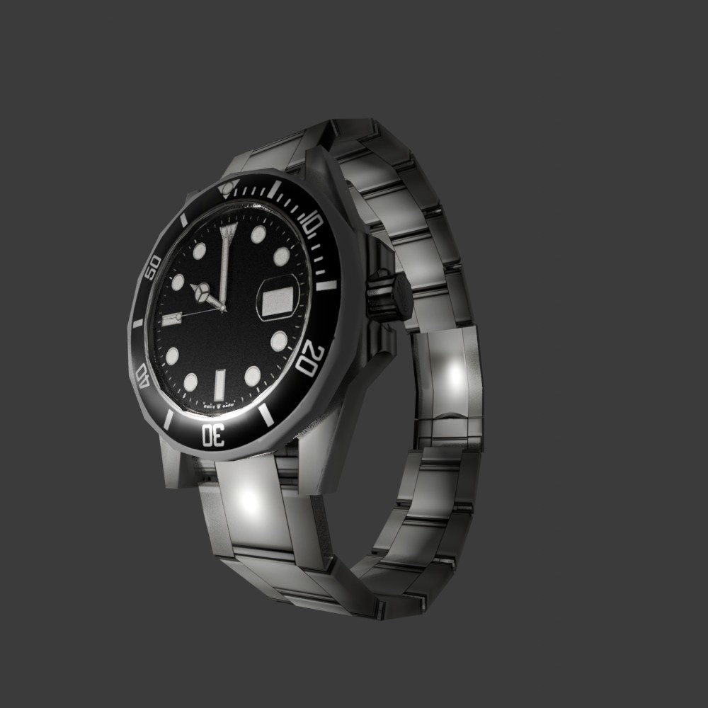 【3D小道具】メンズ_ハイブランド風腕時計(ローポリ)