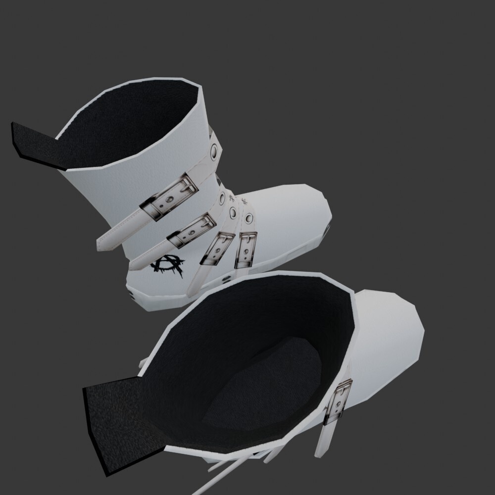 【3D小道具】白のレザーブーツ(ローポリ)