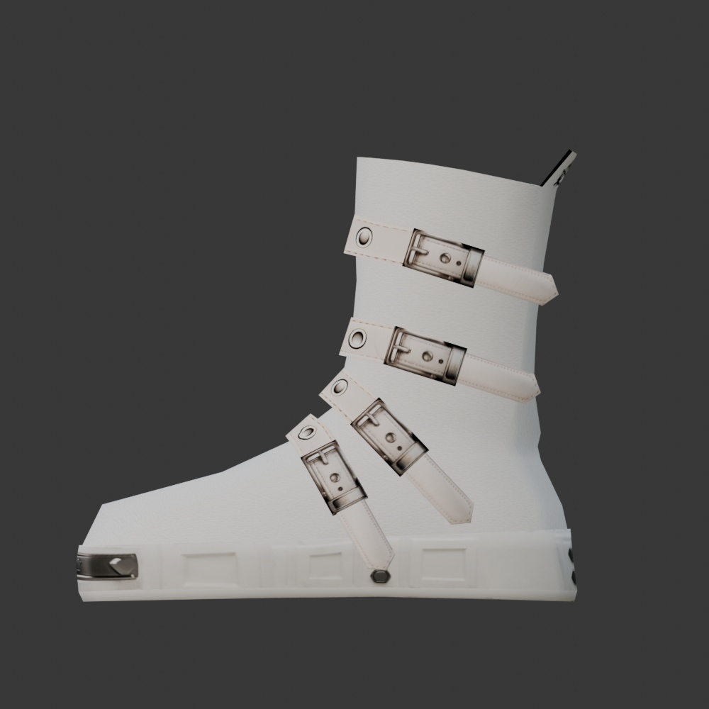 【3D小道具】白のレザーブーツ(ローポリ)