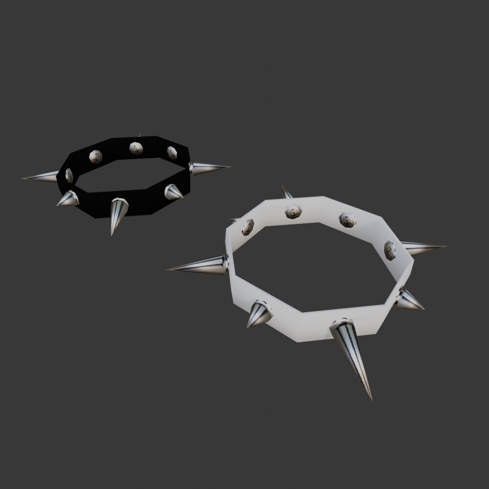 【3D小道具】スタッズリストバンド白黒セット(ローポリ)