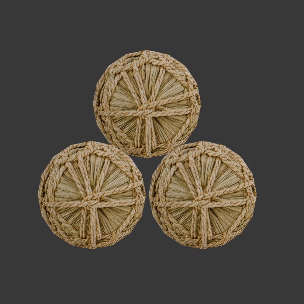 【3D小道具】米俵(三俵)(ローポリ)