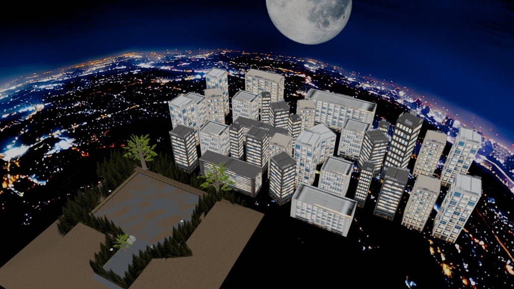 【3D環境・ワールド】3Dキット 夜景が綺麗な駐車場(ローポリ)
