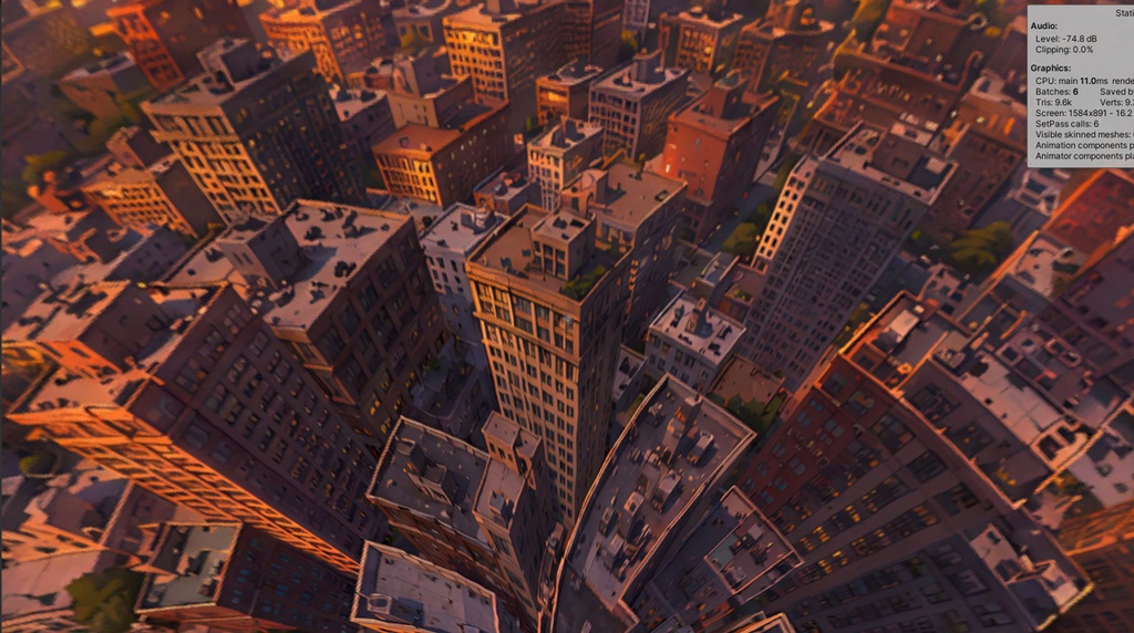 【3Dワールド・環境】高層マンションからの景色_昼夕夜切り替えスイッチ付き_スカイドーム(ローポリ)