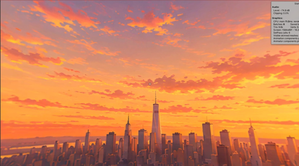 【3Dワールド・環境】高層マンションからの景色_昼夕夜切り替えスイッチ付き_スカイドーム(ローポリ)