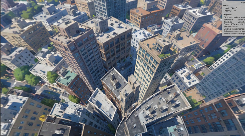【3Dワールド・環境】高層マンションからの景色_昼夕夜切り替えスイッチ付き_スカイドーム(ローポリ)