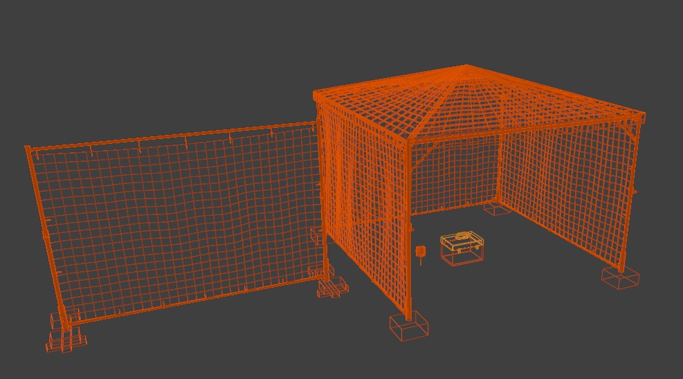 【3Dモデル】事件の現場 Vol.1|現場検証セット ブルーシート・鑑識ケース・指紋検出刷毛付き(ローポリ)