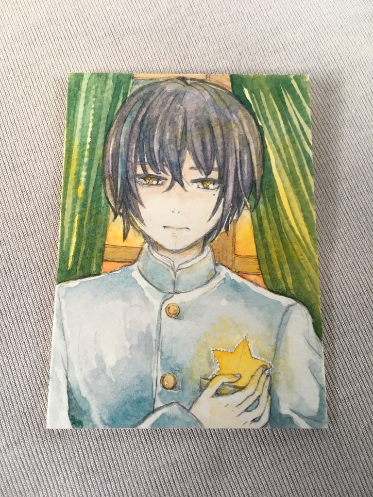 【ATC】夕陽の木造教室と星を抱えた少年 【水彩イラスト】【完売】