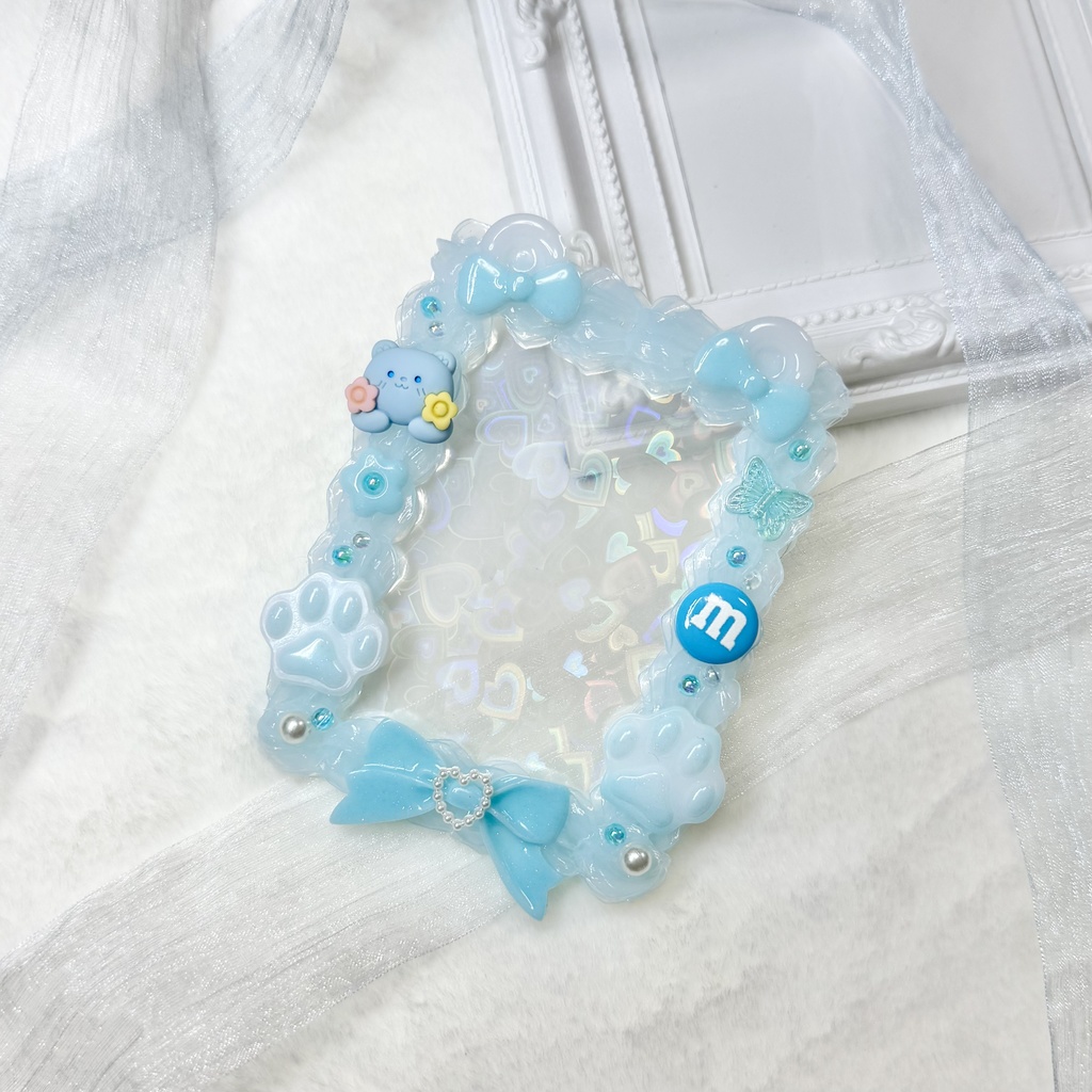 【B8】ホイップデコケース☆水色×クマ耳