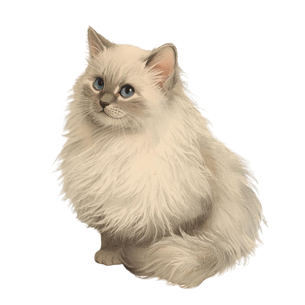 水彩画・アンティーク風・可愛い猫クリップアート(PNG形式)