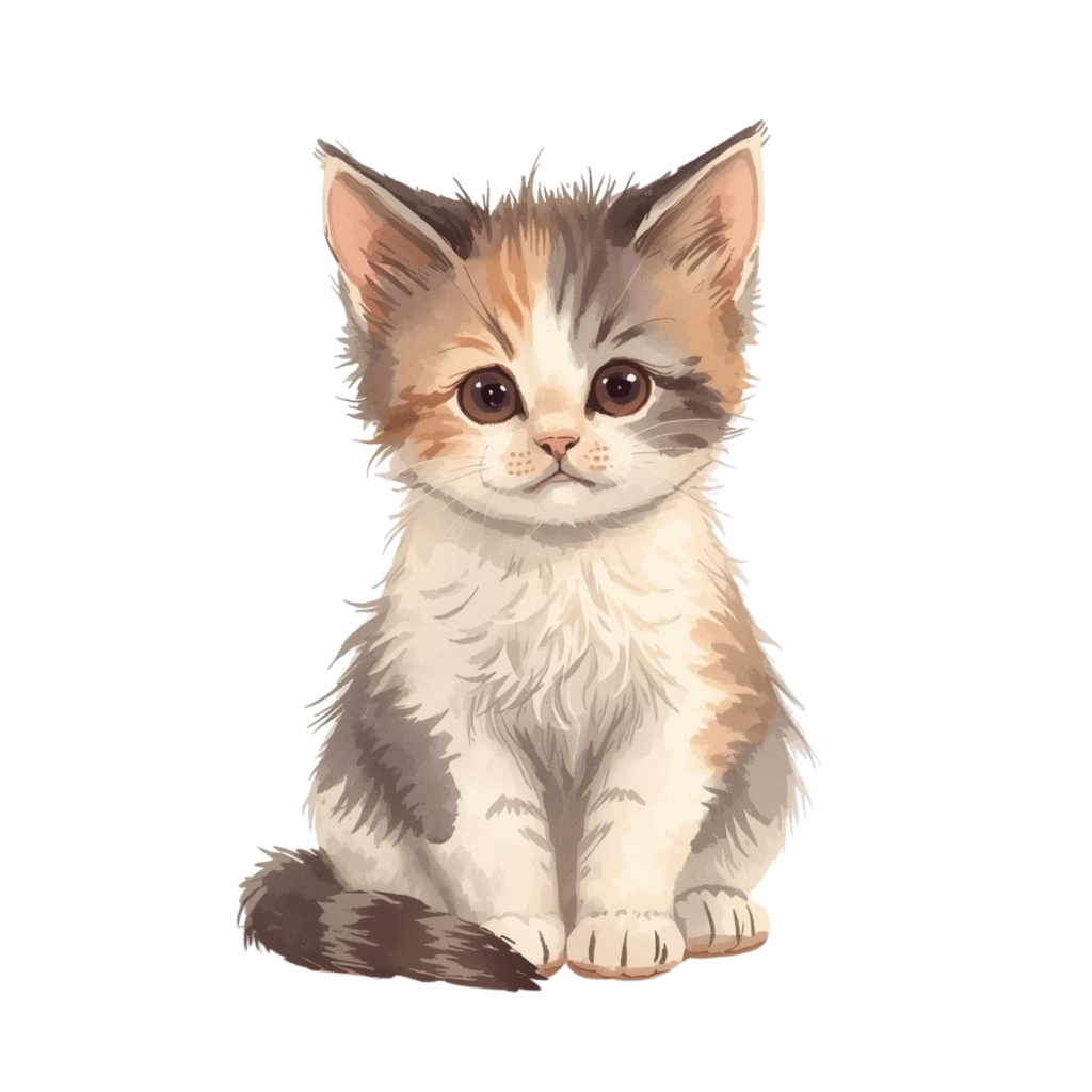 水彩画・アンティーク風・可愛い猫クリップアート(PNG形式)