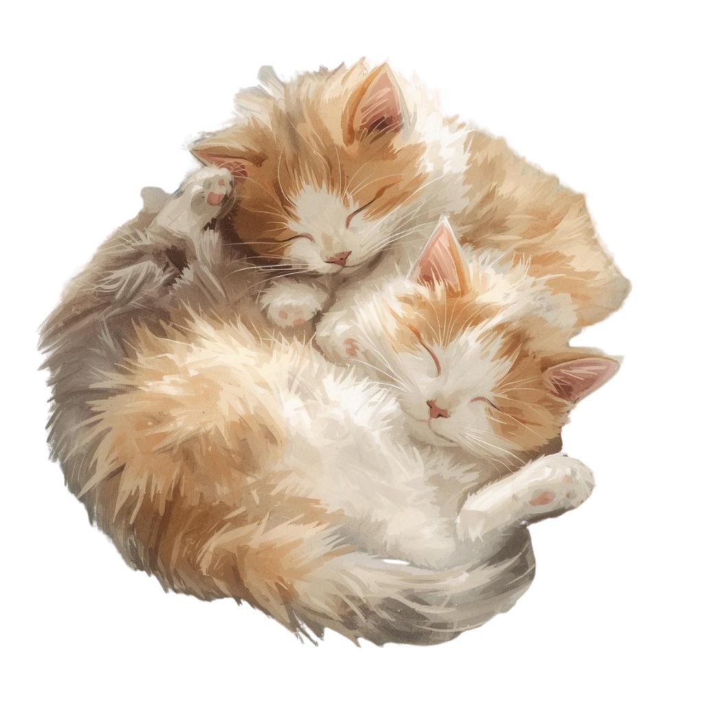 水彩画・アンティーク風・可愛い猫クリップアート(PNG形式)