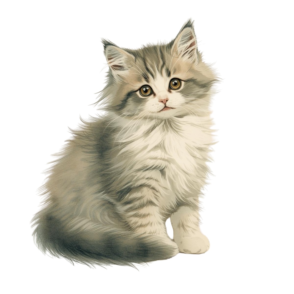 水彩画・アンティーク風・可愛い猫クリップアート(PNG形式)