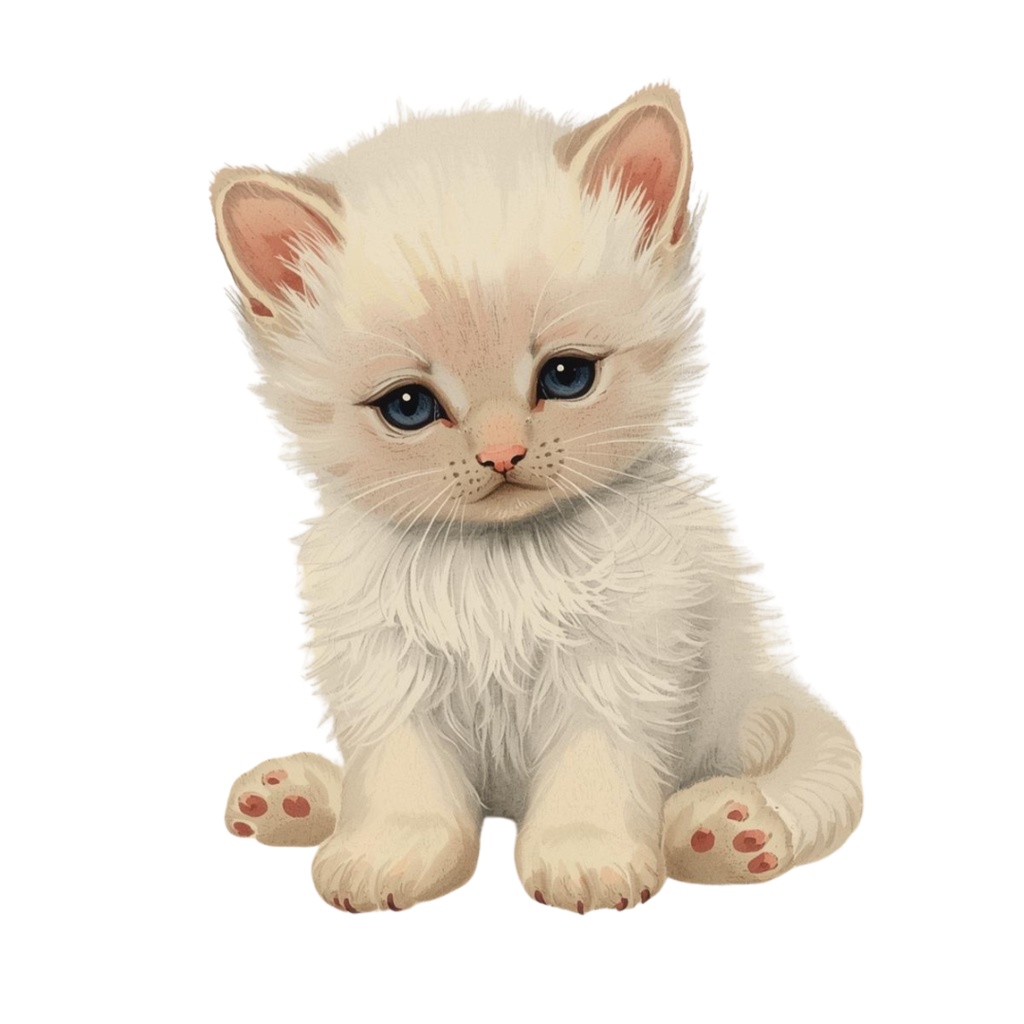 水彩画・アンティーク風・可愛い猫クリップアート(PNG形式)