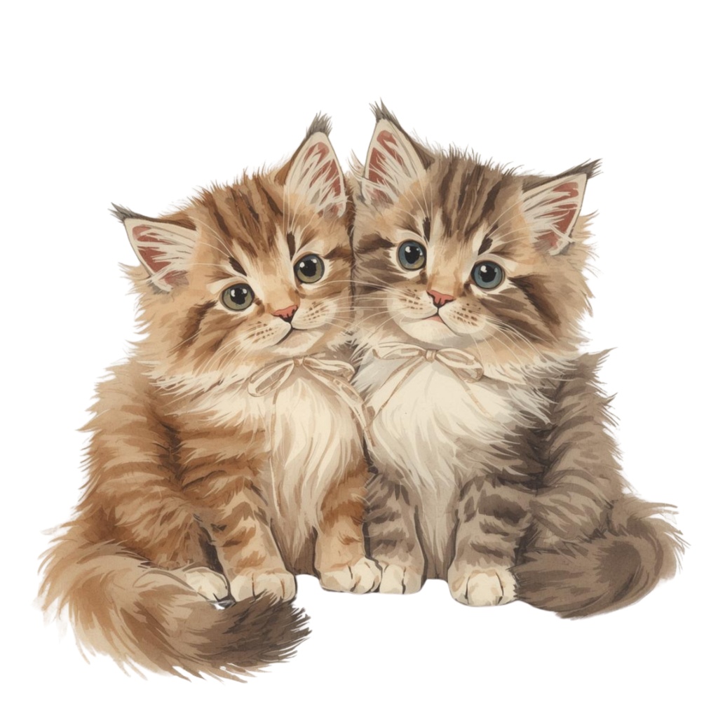 水彩画・アンティーク風・可愛い猫クリップアート(PNG形式)