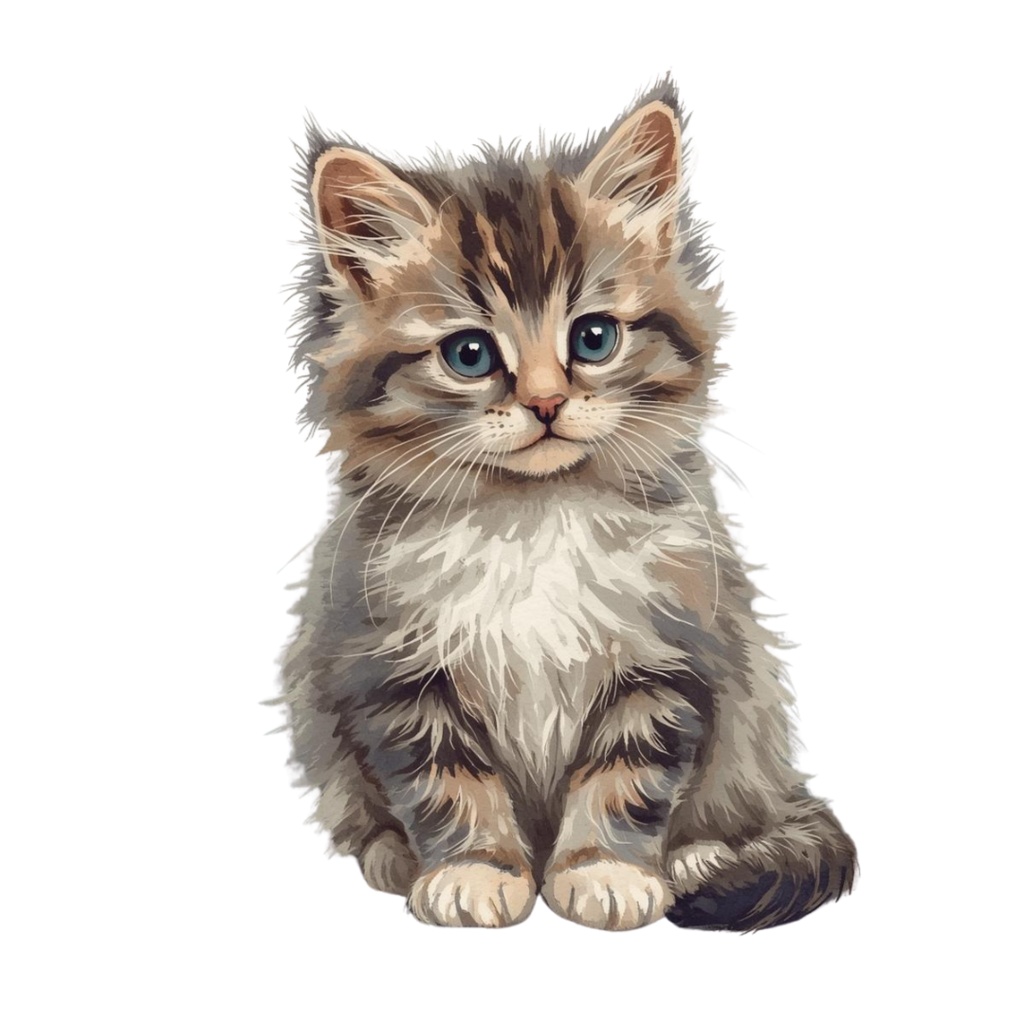 水彩画・アンティーク風・可愛い猫クリップアート(PNG形式)