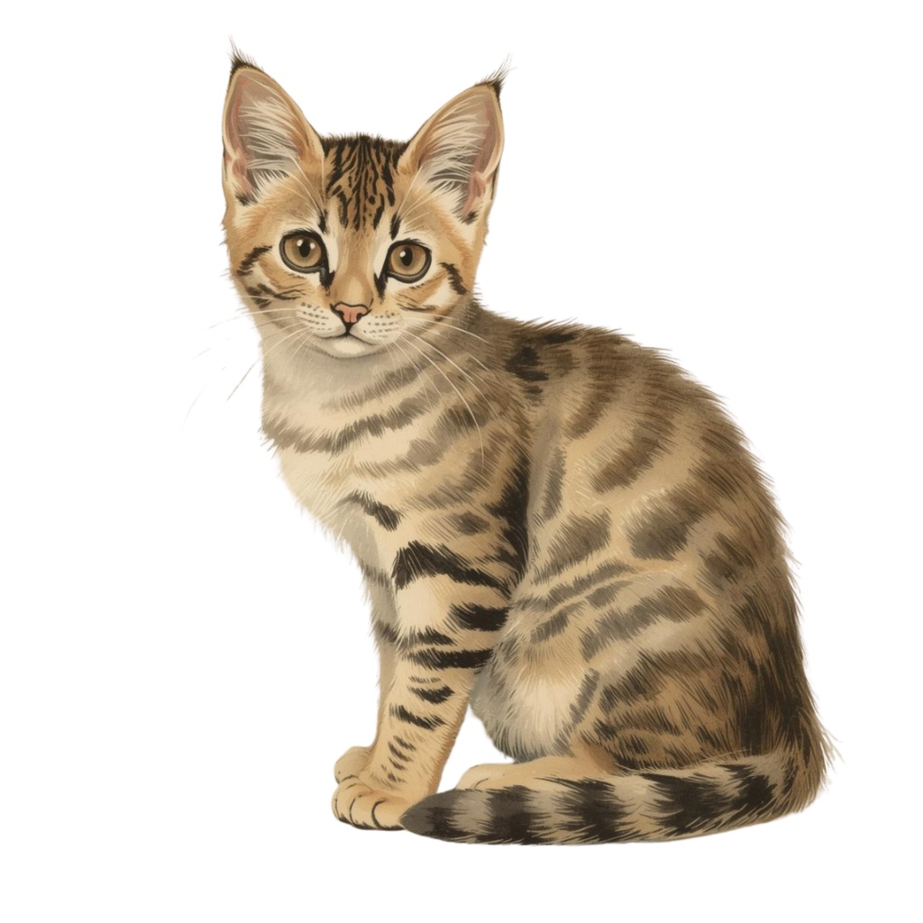 水彩画・アンティーク風・可愛い猫クリップアート(PNG形式)