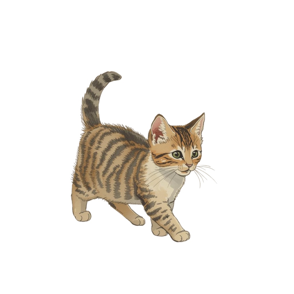 水彩画・アンティーク風・可愛い猫クリップアート(PNG形式)