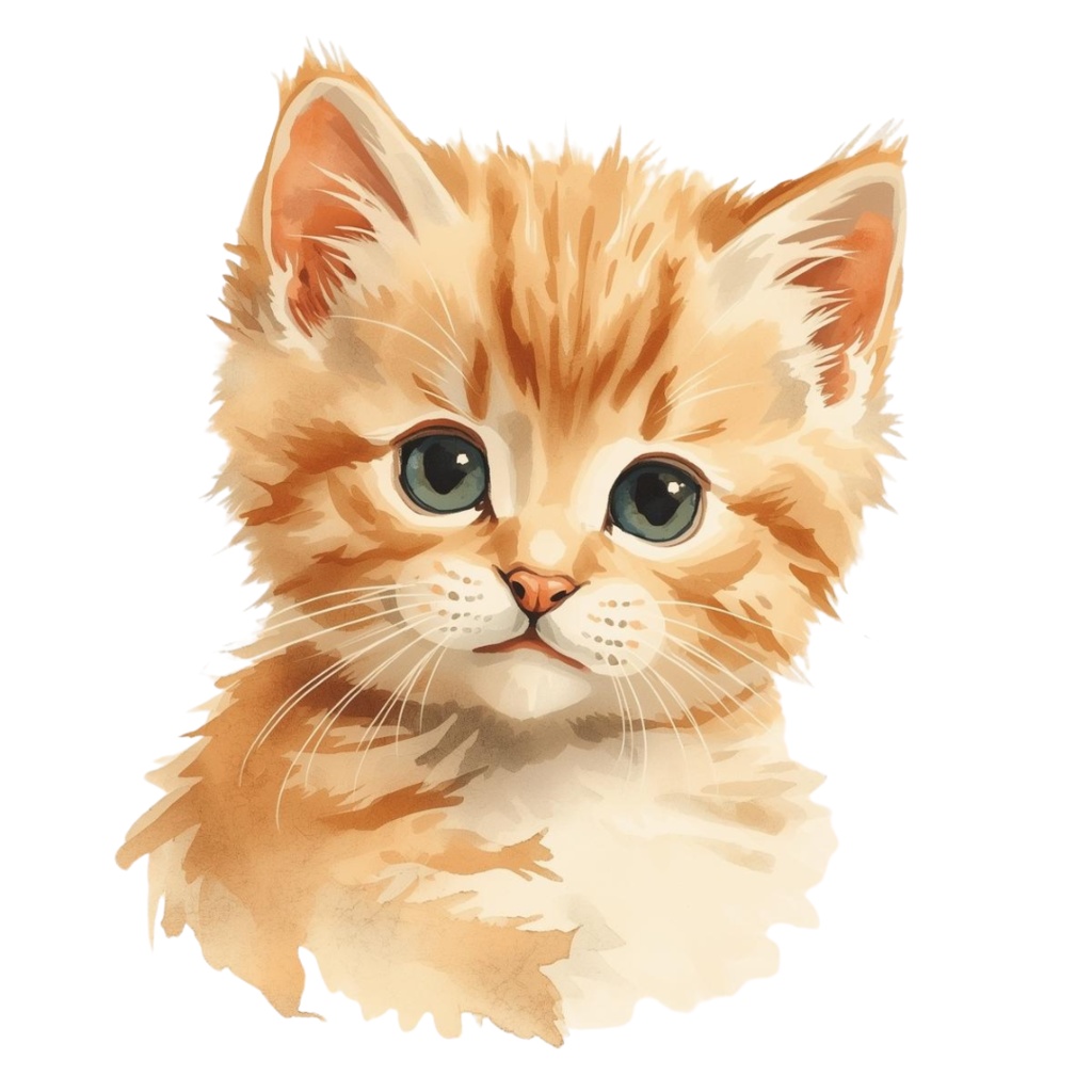 水彩画・アンティーク風・可愛い猫クリップアート(PNG形式)