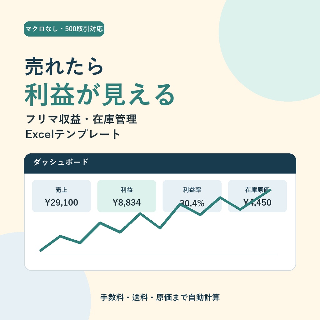 【値下げ前に利益確認】フリマ収益・在庫管理Excel|手数料・送料・赤字ラインを自動計算