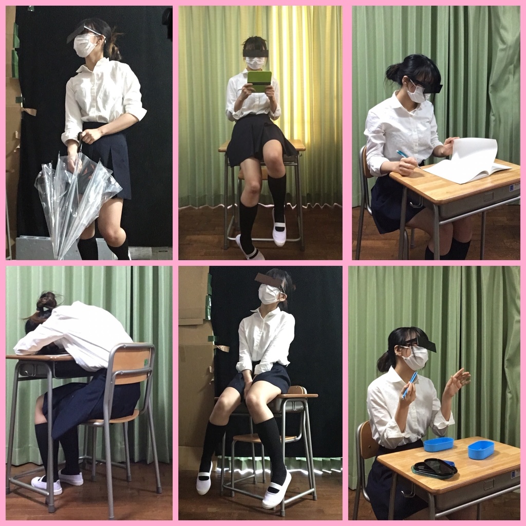 女子高生と学校机のポーズ集