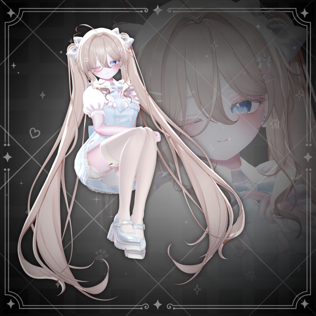 【VRChat対応】Long Pure Twintail Hair / 長く純粋なツインテールの髪