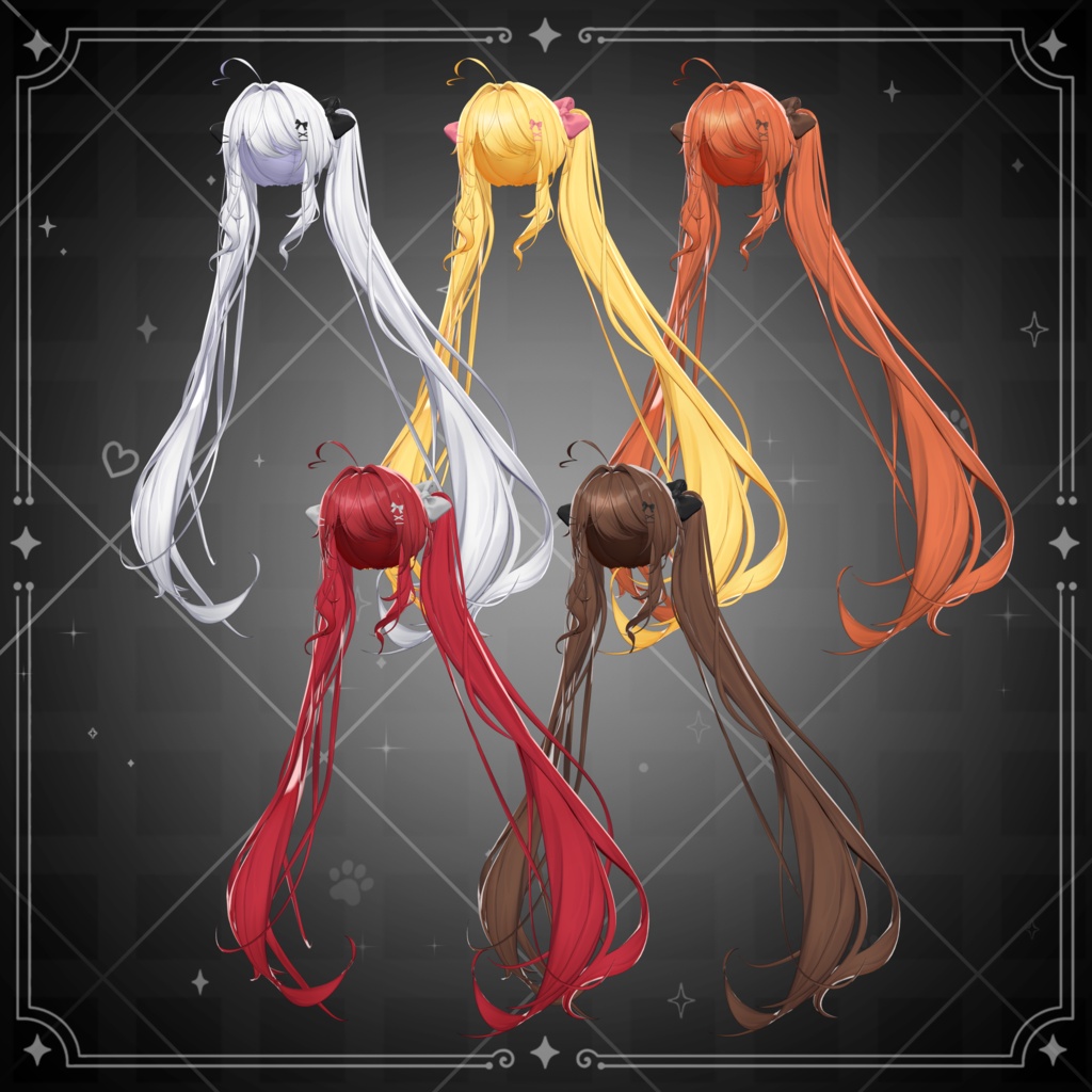【VRChat対応】Long Pure Twintail Hair / 長く純粋なツインテールの髪