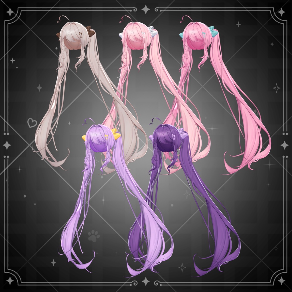 【VRChat対応】Long Pure Twintail Hair / 長く純粋なツインテールの髪
