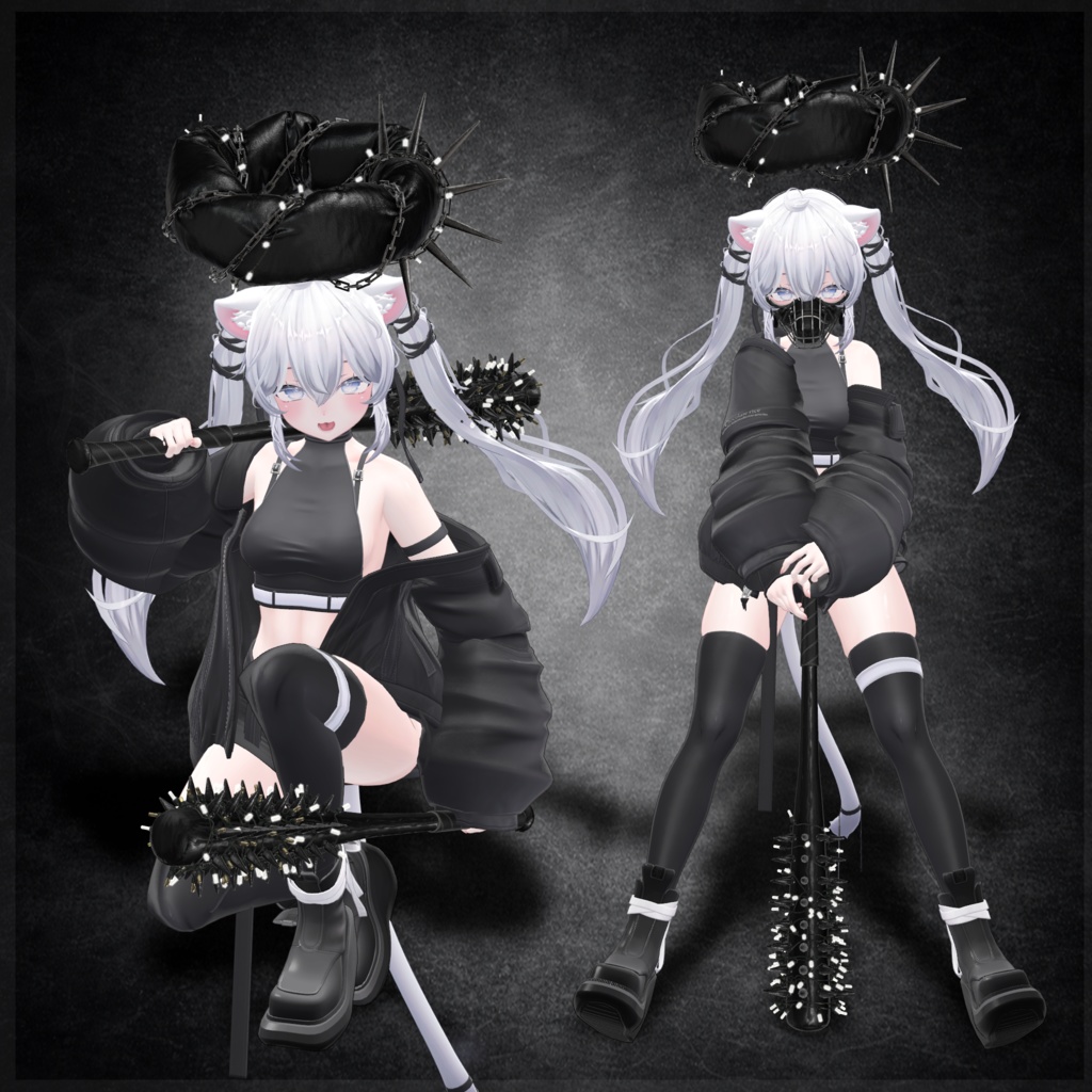 【期間限定無料!】3Dモデル『Leather Wreath Halo-A』『Illuminated Nail Bat』VRChat想定