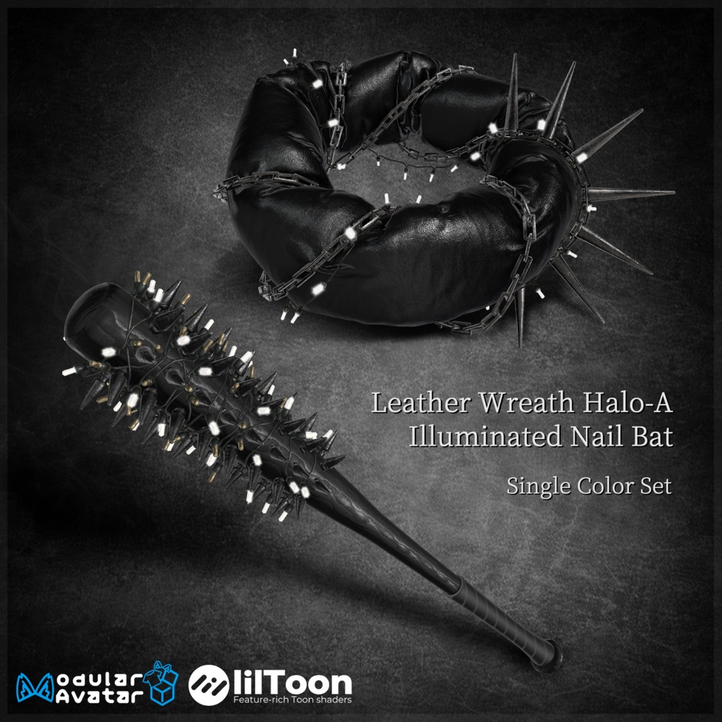 3Dモデル『Leather Wreath Halo-A』『Illuminated Nail Bat』VRChat想定