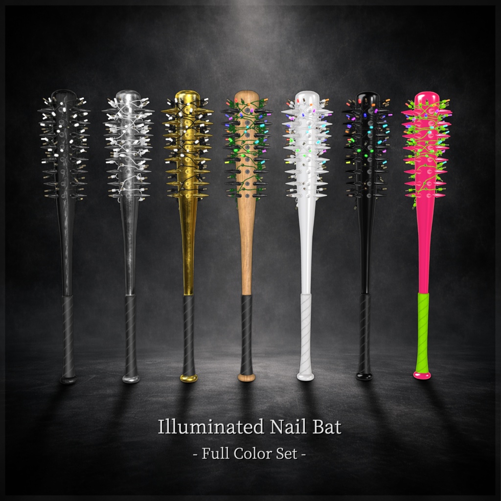 3Dモデル『Leather Wreath Halo-A』『Illuminated Nail Bat』VRChat想定