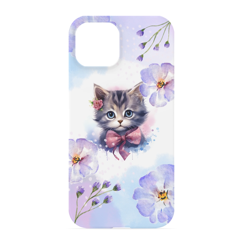 【iPhoneケース ハード】動物 水彩アート リボン 選べる15サイズ&5種のデザイン|猫 犬 うさぎ