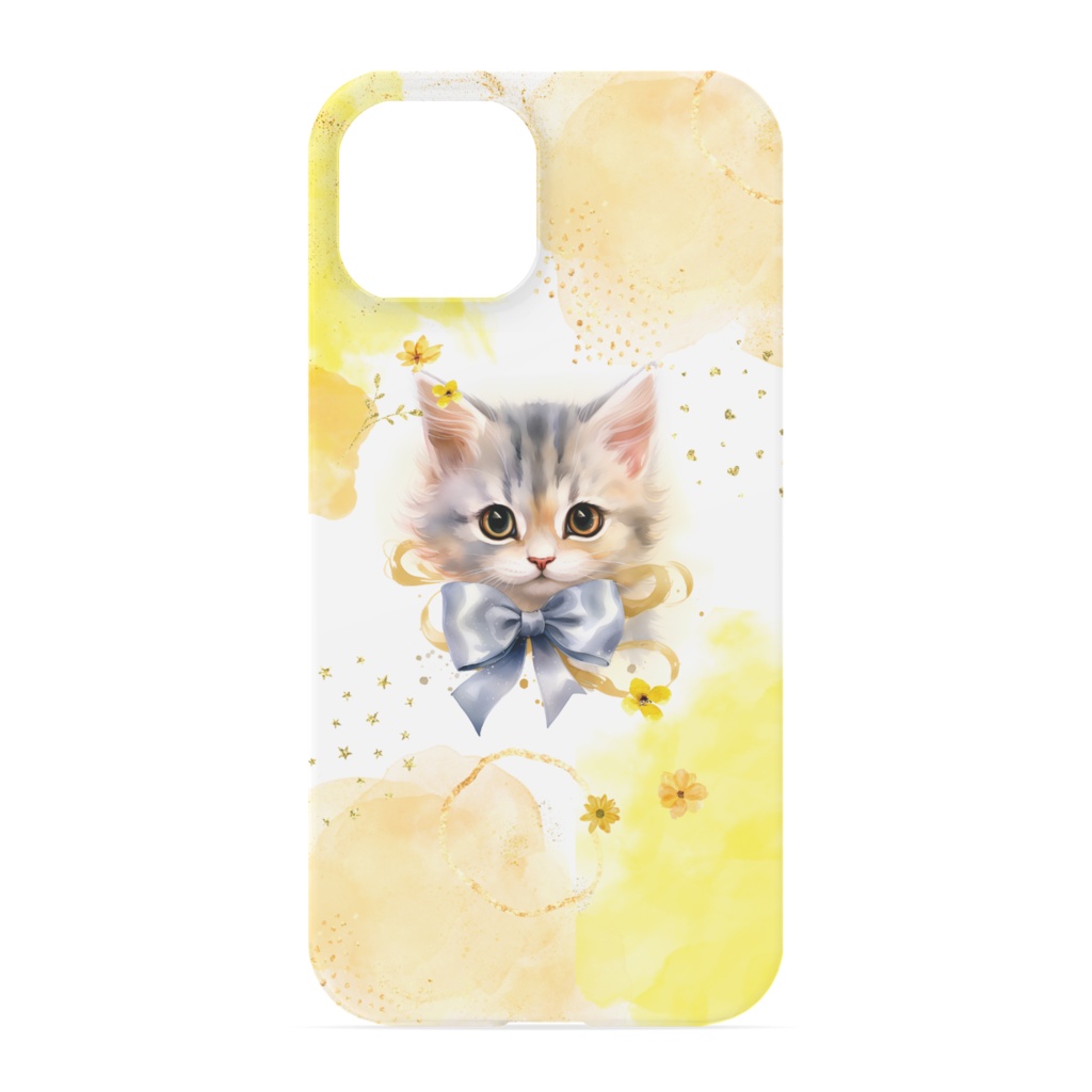 【iPhoneケース ハード】動物 水彩アート リボン 選べる15サイズ&5種のデザイン|猫 犬 うさぎ