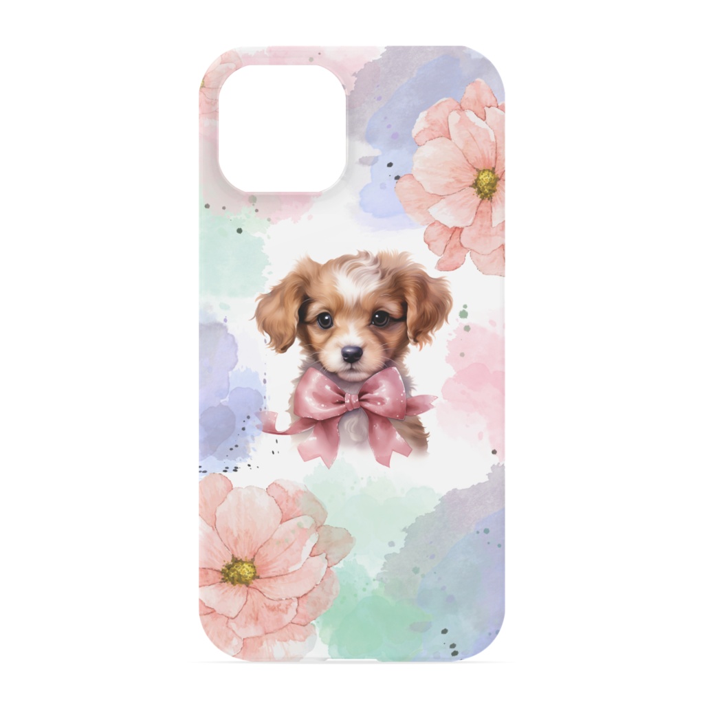 【iPhoneケース ハード】動物 水彩アート リボン 選べる15サイズ&5種のデザイン|猫 犬 うさぎ