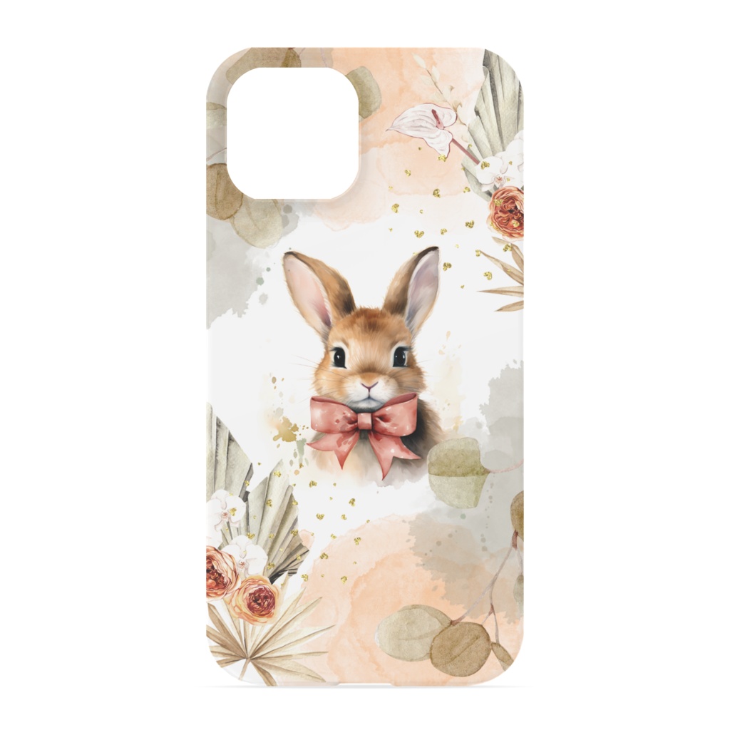 【iPhoneケース ハード】動物 水彩アート リボン 選べる15サイズ&5種のデザイン|猫 犬 うさぎ