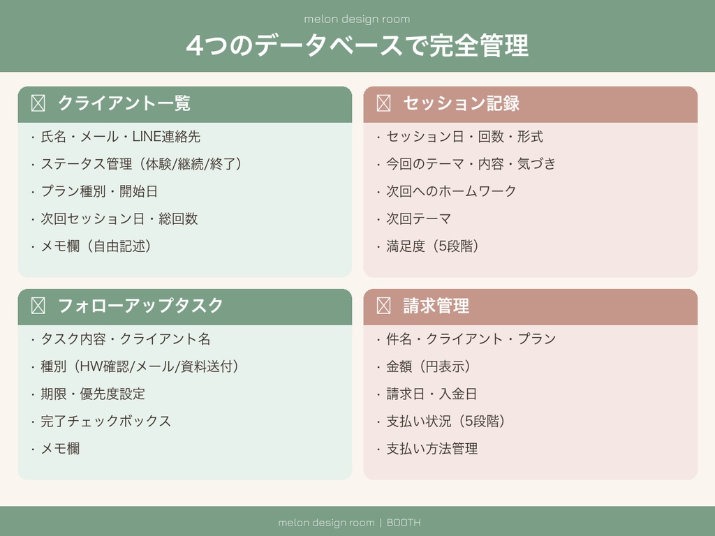 【Notionテンプレ】コーチング顧客管理ボード|クライアント管理×セッション記録×請求管理|コーチ・起業家向け