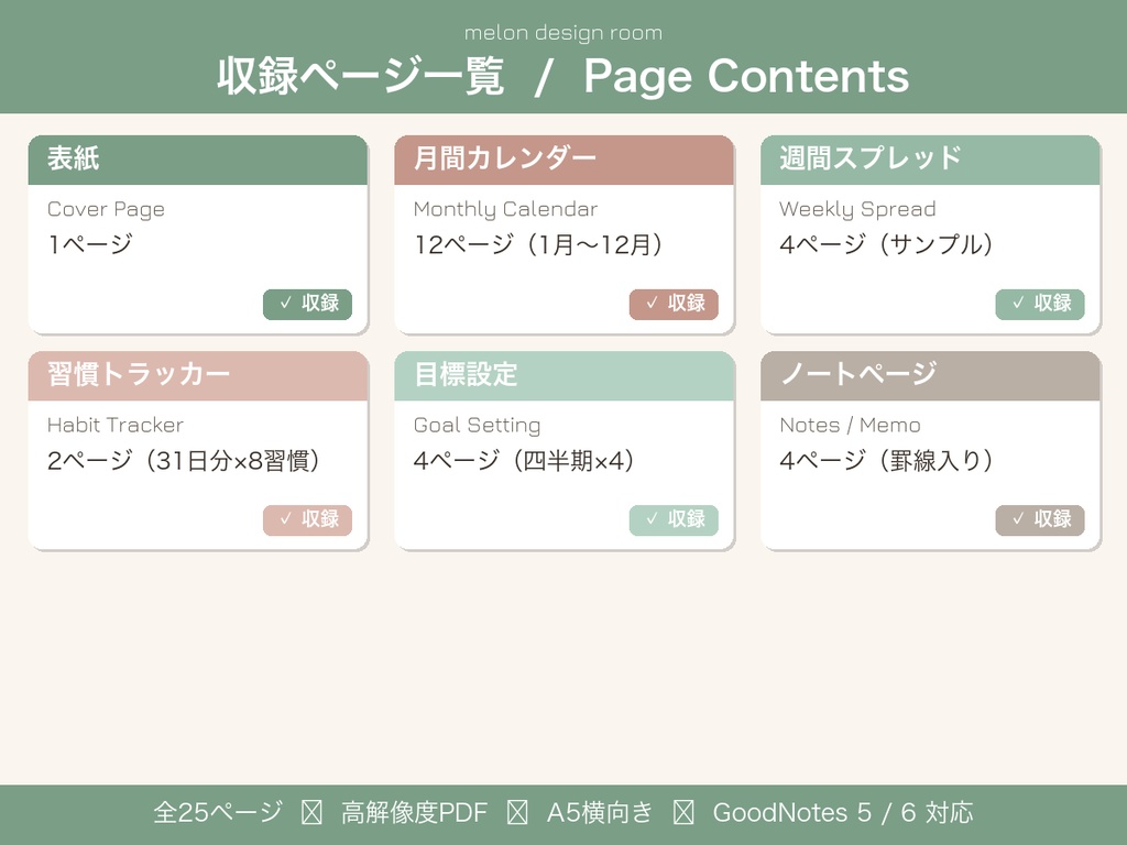 【2026年版】デジタルプランナー|GoodNotes対応 日本語版 手書きプランナーPDF|月間・週間・習慣トラッカー収録